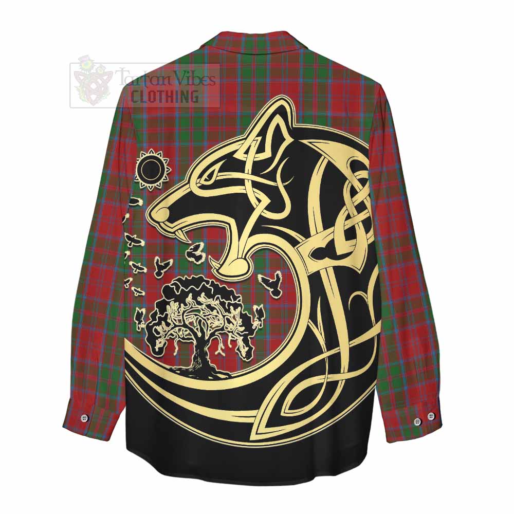 Tartan Vibes Clothing Drummond Tartan Women's Casual Shirt with Family Crest Celtic Wolf Style