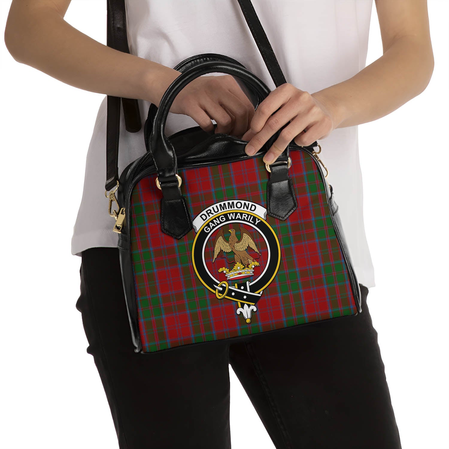 Drummond Tartan Shoulder Handbags with Family Crest - Tartanvibesclothing