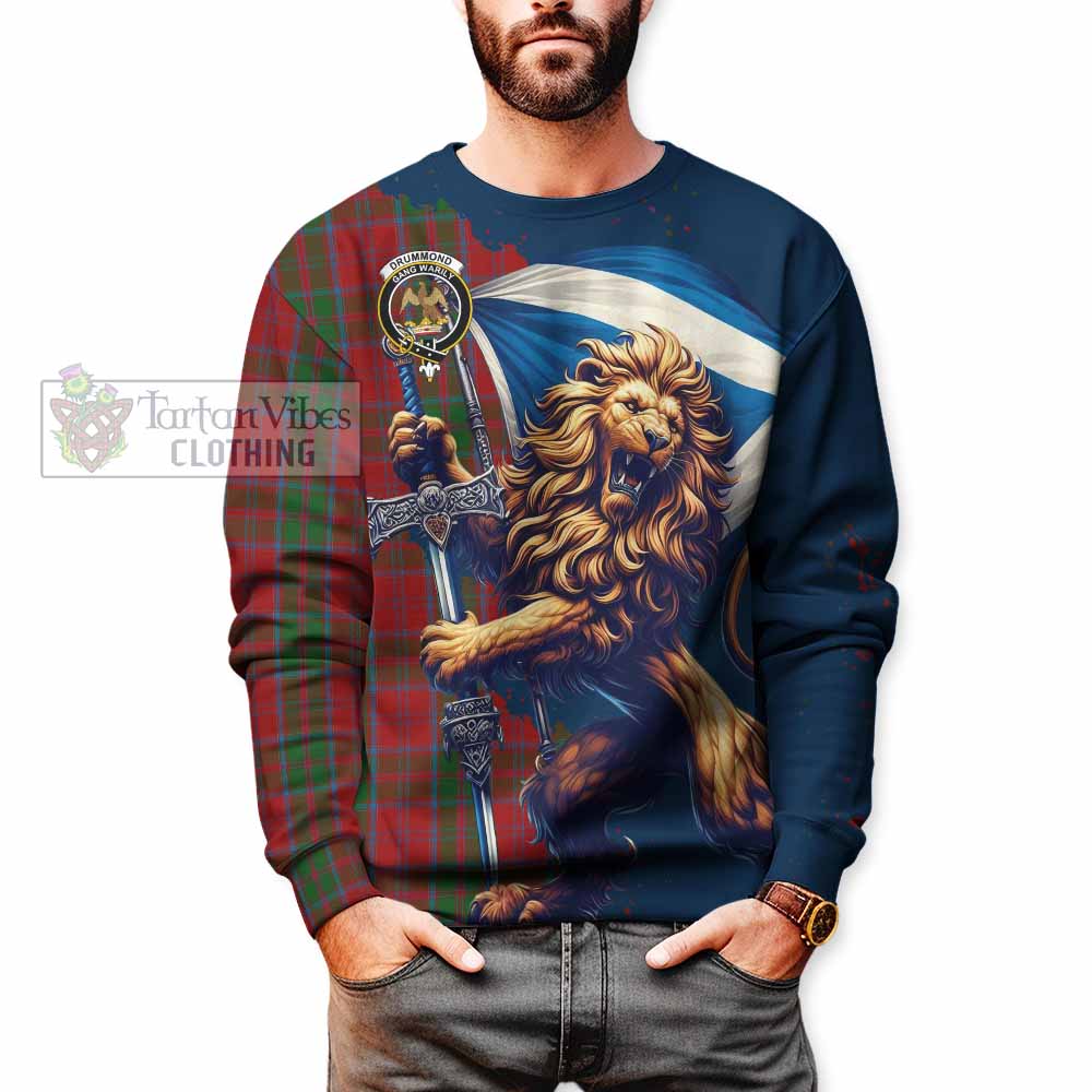 Tartan Vibes Clothing Drummond Tartan Family Crest Sweatshirt with Scottish Majestic Lion