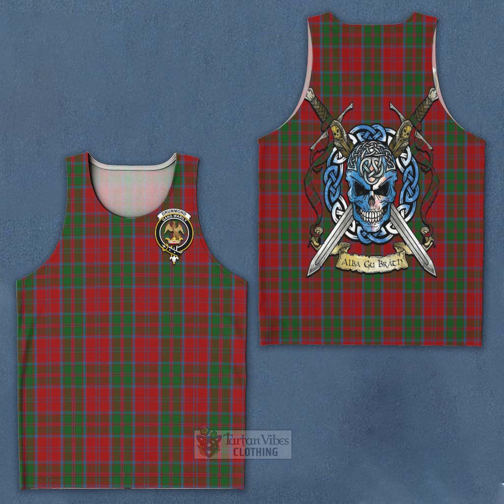 Tartan Vibes Clothing Drummond Tartan Men's Tank Top with Family Crest Celtic Skull Style