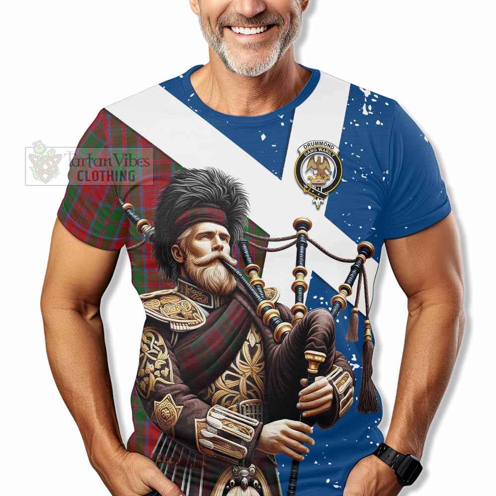 Tartan Vibes Clothing Drummond Tartan T-Shirt with Family Crest Scottish Bagpiper Vibes