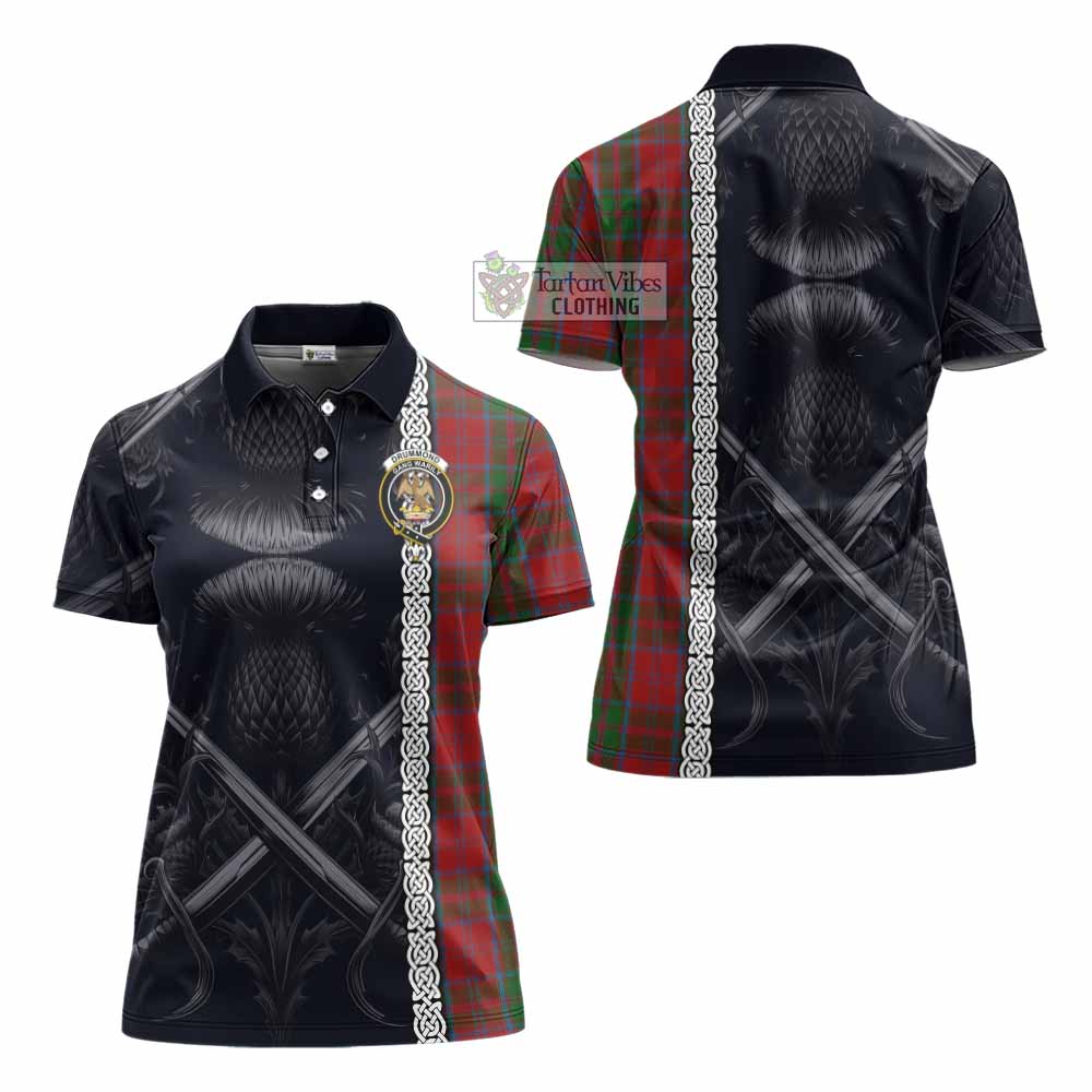 Tartan Vibes Clothing Drummond Tartan Women's Polo Shirt with Family Crest Cross Sword Thistle Celtic Vibes