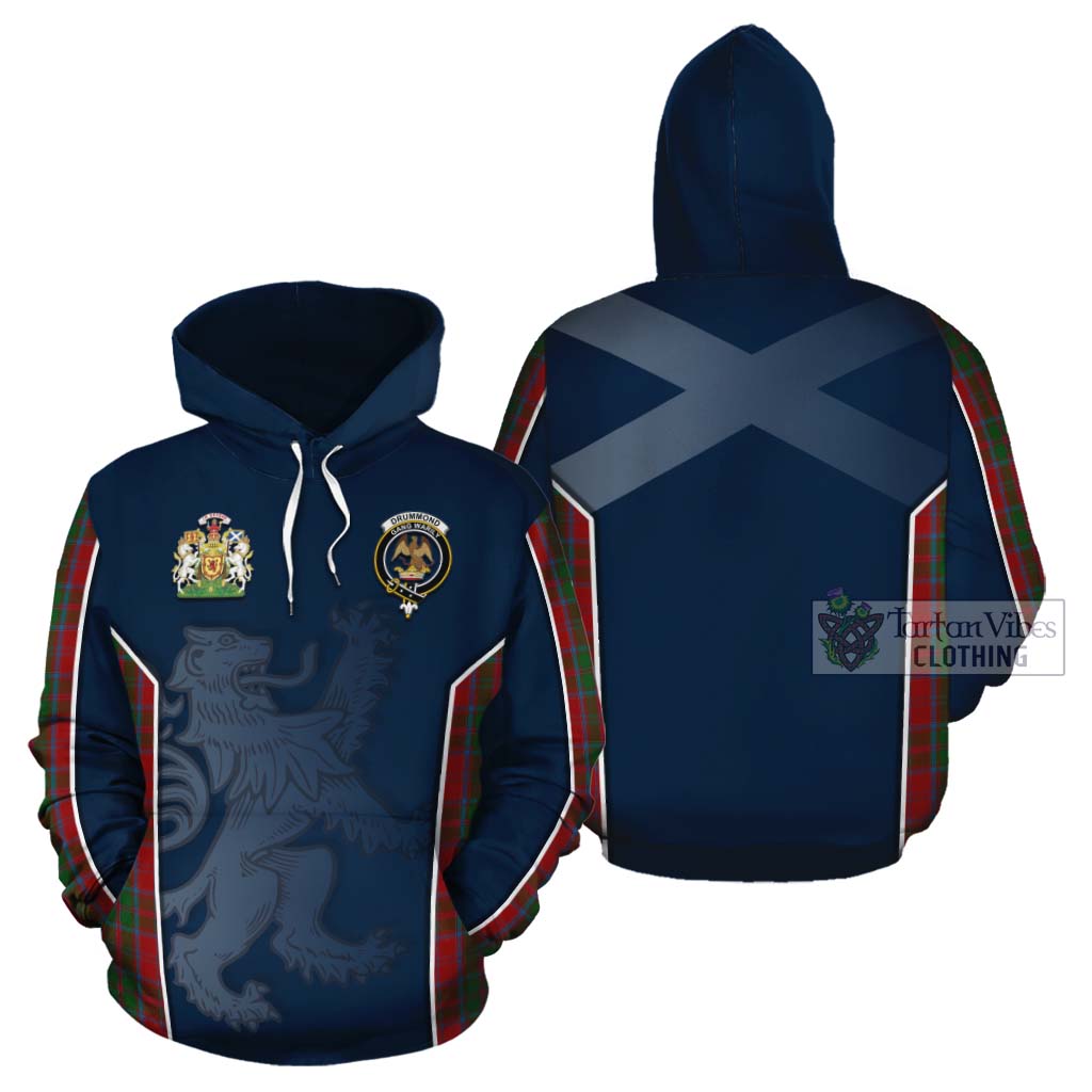 Tartan Vibes Clothing Drummond Tartan Cotton Hoodie with Family Crest and Lion Rampant Vibes Sport Style