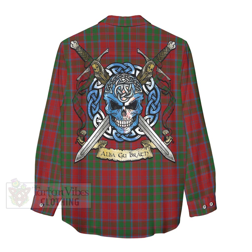 Tartan Vibes Clothing Drummond Tartan Women's Casual Shirt with Family Crest Celtic Skull Style