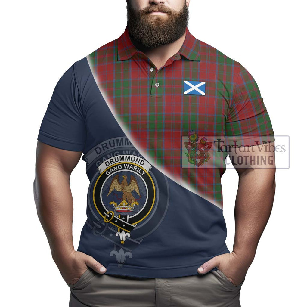 Drummond Tartan Polo Shirt with Personalised National Flag and Family Crest Half Style - Tartanvibesclothing Shop