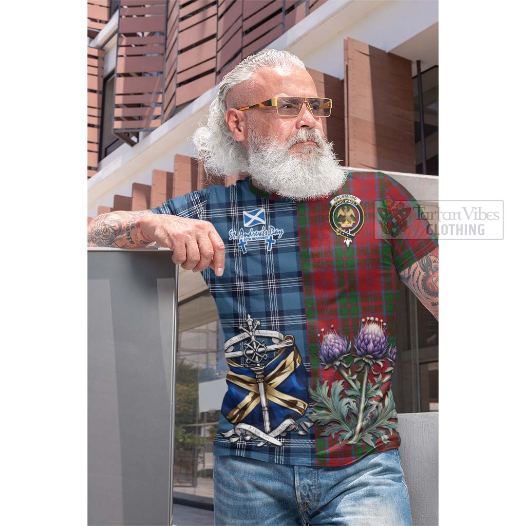 Tartan Vibes Clothing Drummond Tartan Cotton T-shirt Happy St. Andrew's Day Half Tartan Style