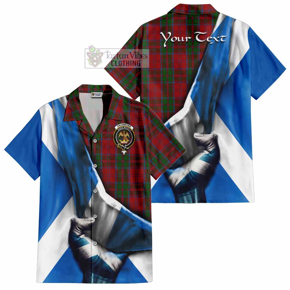 Tartan Vibes Clothing Drummond Tartan Short Sleeve Button Shirt with Family Crest Scotland Patriotic Style