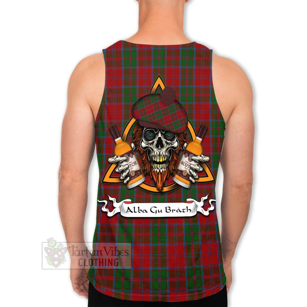 Tartan Vibes Clothing Drummond Tartan Men's Tank Top with Family Crest and Bearded Skull Holding Bottles of Whiskey