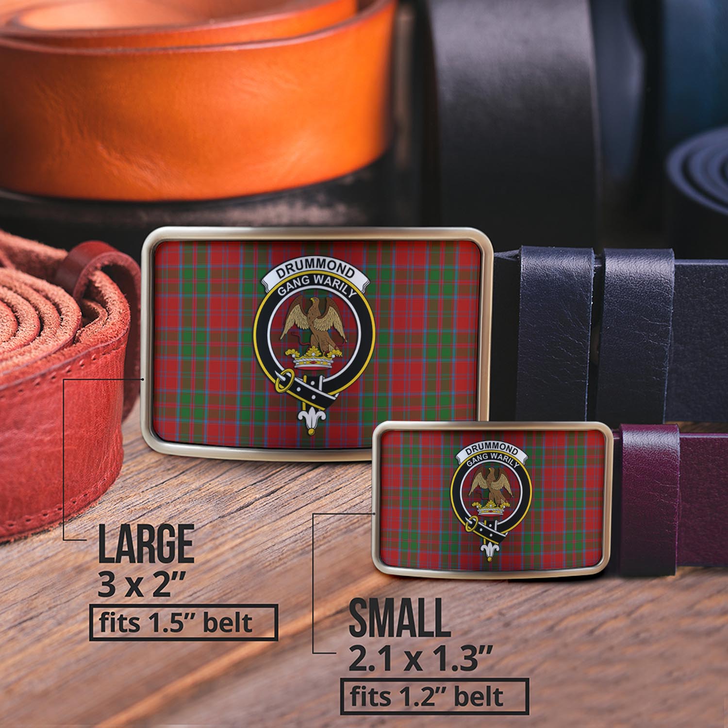 Drummond Tartan Belt Buckles with Family Crest - Tartan Vibes Clothing