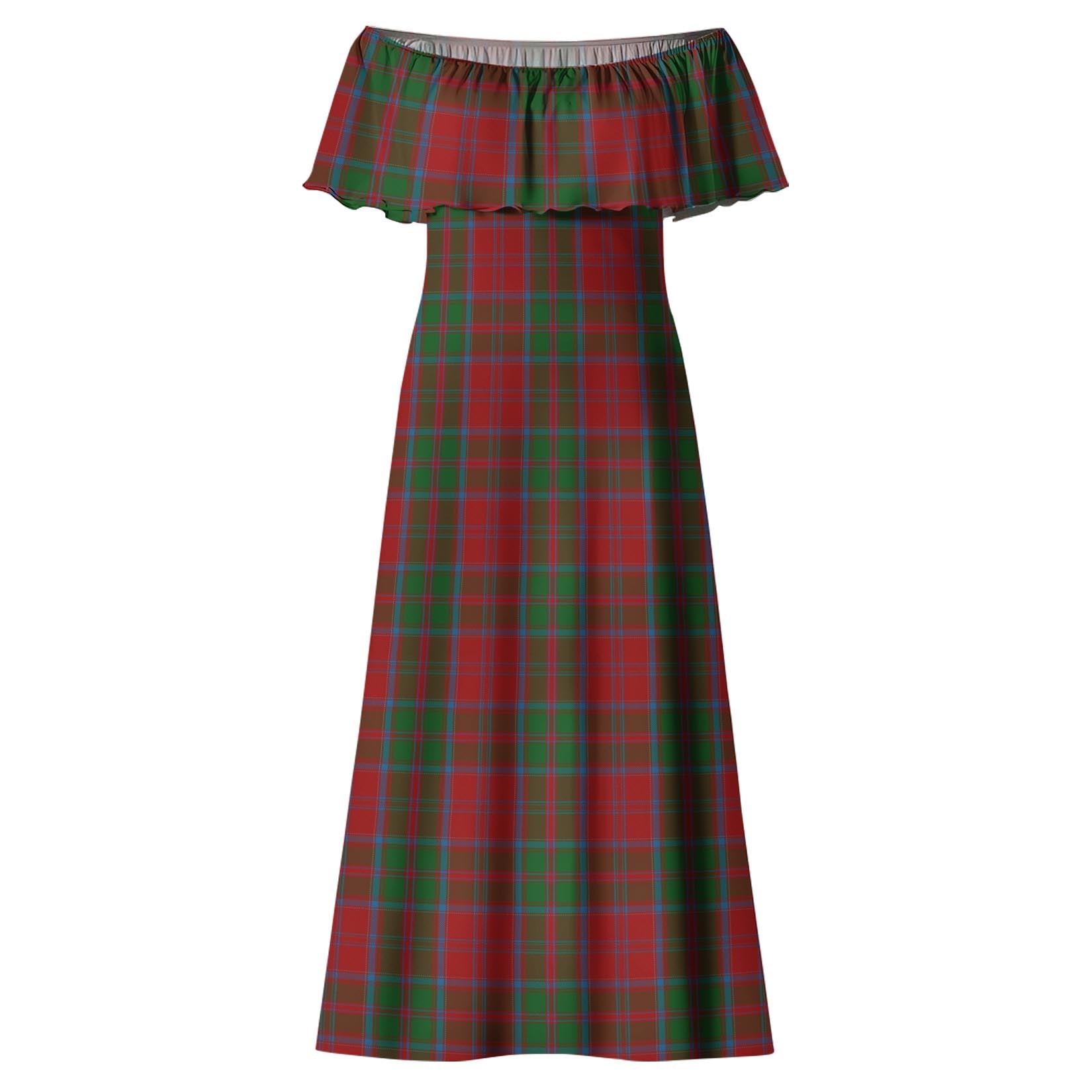 Drummond Tartan Off Shoulder Long Dress - Tartanvibesclothing