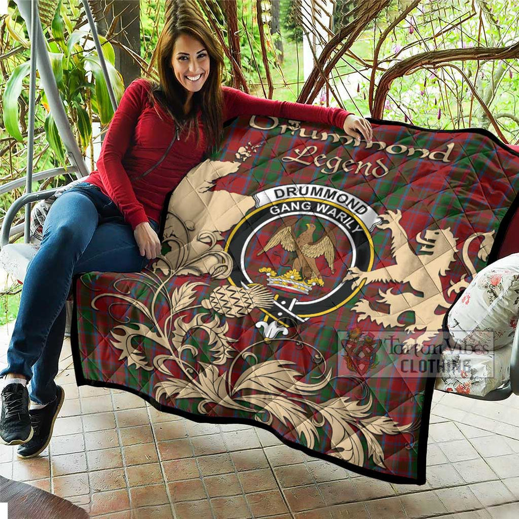 Tartan Vibes Clothing Drummond Tartan Quilt with Family Crest and Scottish Symbol Style