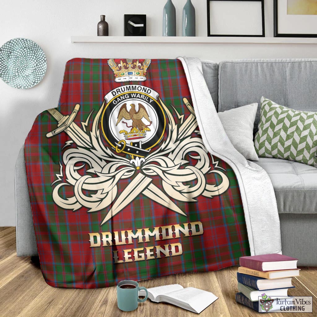 Tartan Vibes Clothing Drummond Tartan Blanket with Clan Crest and the Golden Sword of Courageous Legacy