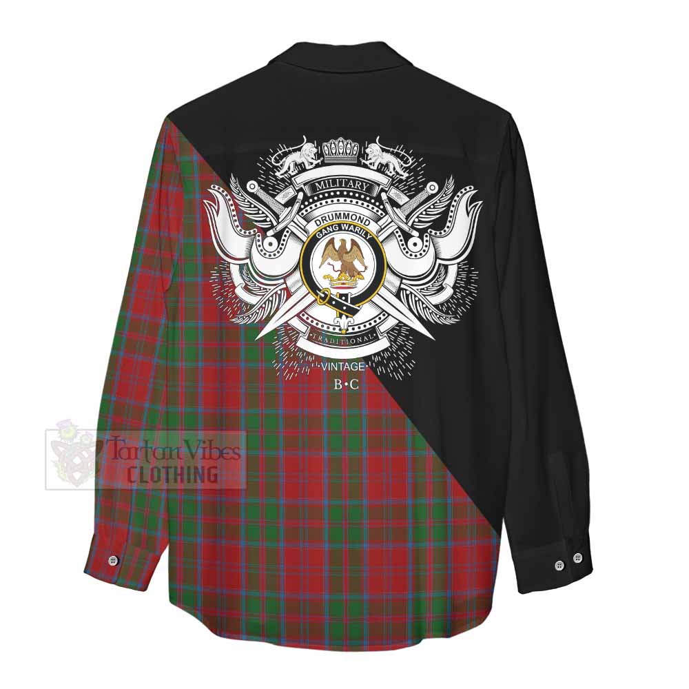 Tartan Vibes Clothing Drummond Tartan Women's Casual Shirt with Family Crest and Military Logo Style