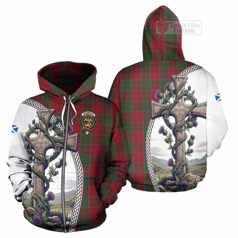 Tartan Vibes Clothing Drummond Tartan Hoodie with Family Crest and St. Andrew's Cross Accented by Thistle Vines