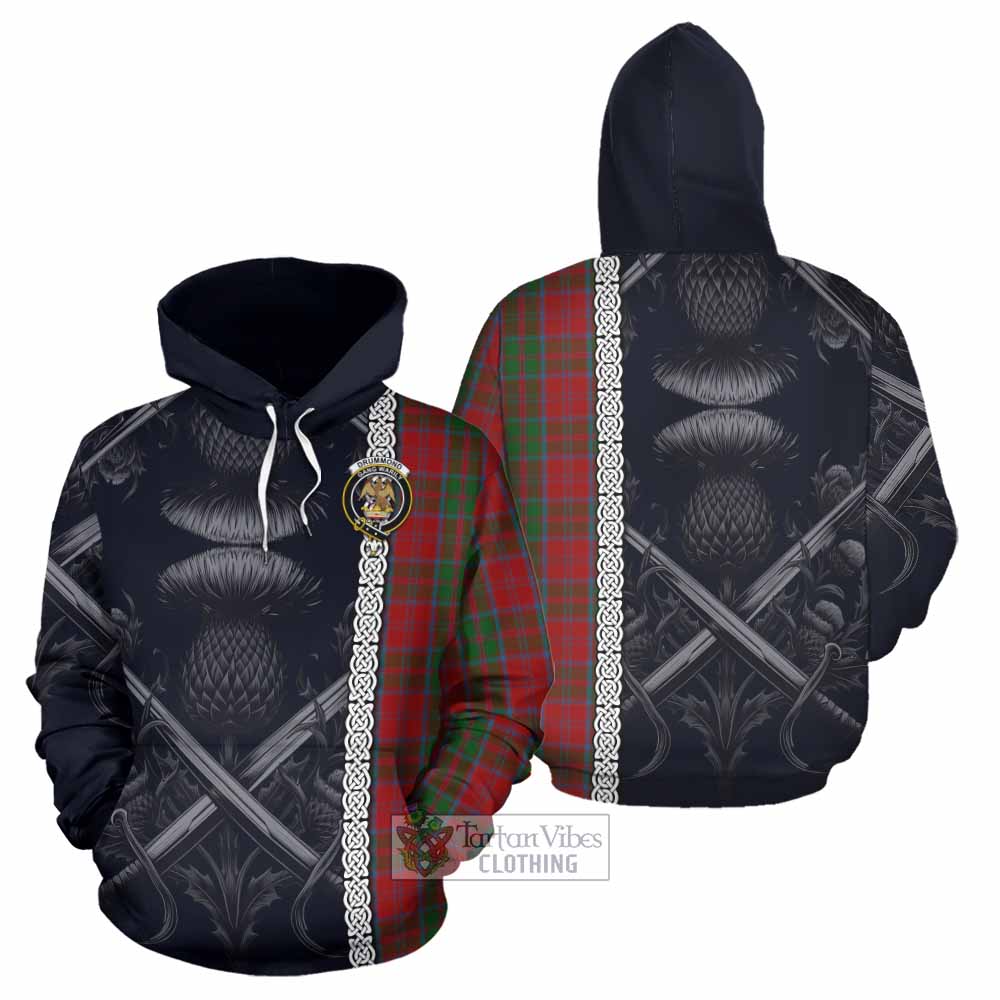 Tartan Vibes Clothing Drummond Tartan Hoodie with Family Crest Cross Sword Thistle Celtic Vibes