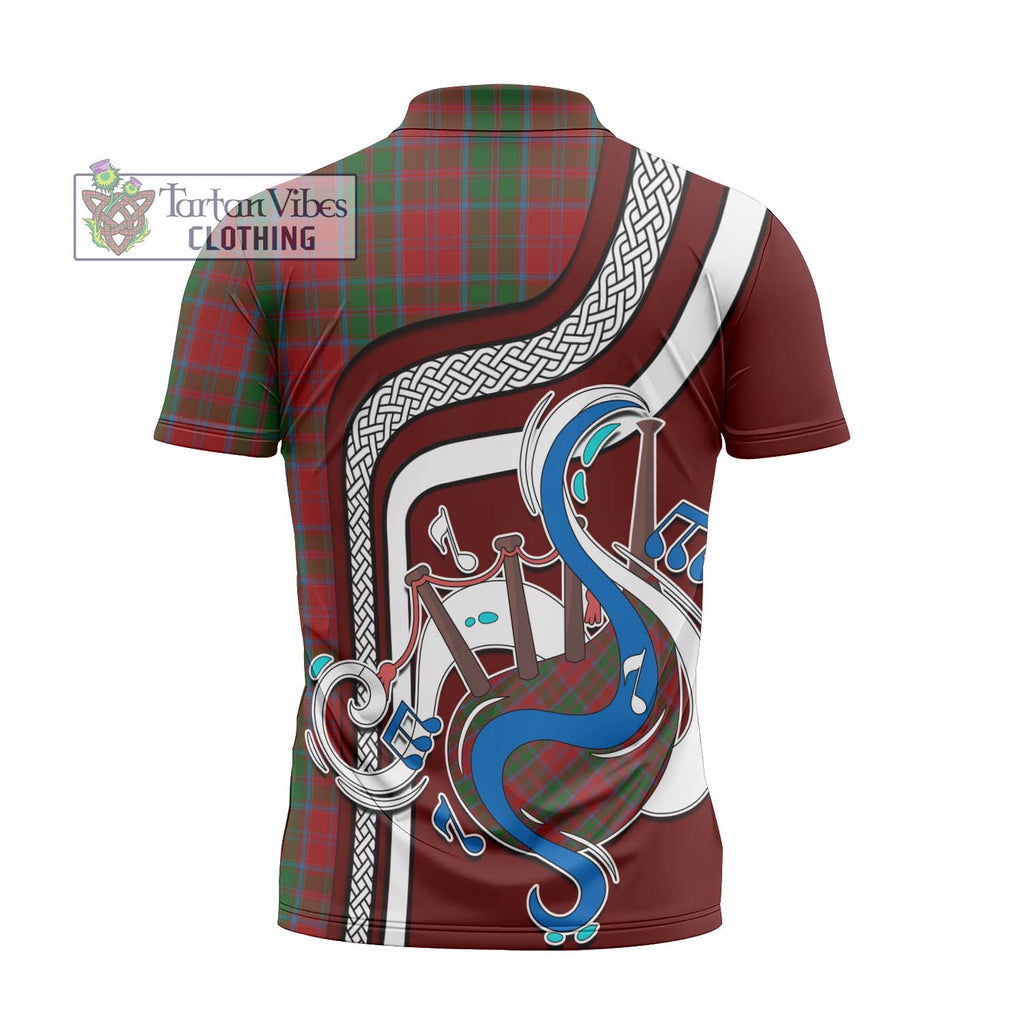 Drummond Tartan Zipper Polo Shirt with Epic Bagpipe Style - Tartanvibesclothing Shop