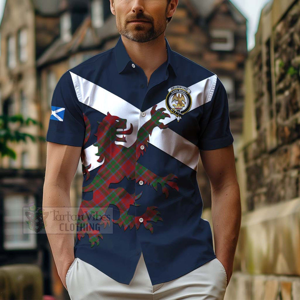 Tartan Vibes Clothing Drummond Tartan Lion Rampant Short Sleeve Button Shirt – Proudly Display Your Heritage with Alba Gu Brath and Clan Name