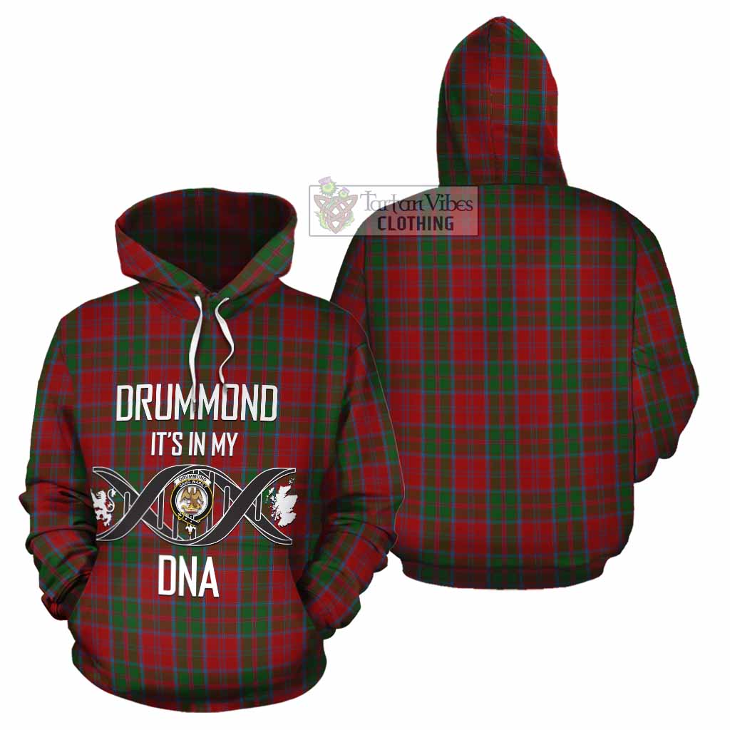 Tartan Vibes Clothing Drummond Tartan Cotton Hoodie with Family Crest DNA In Me Style