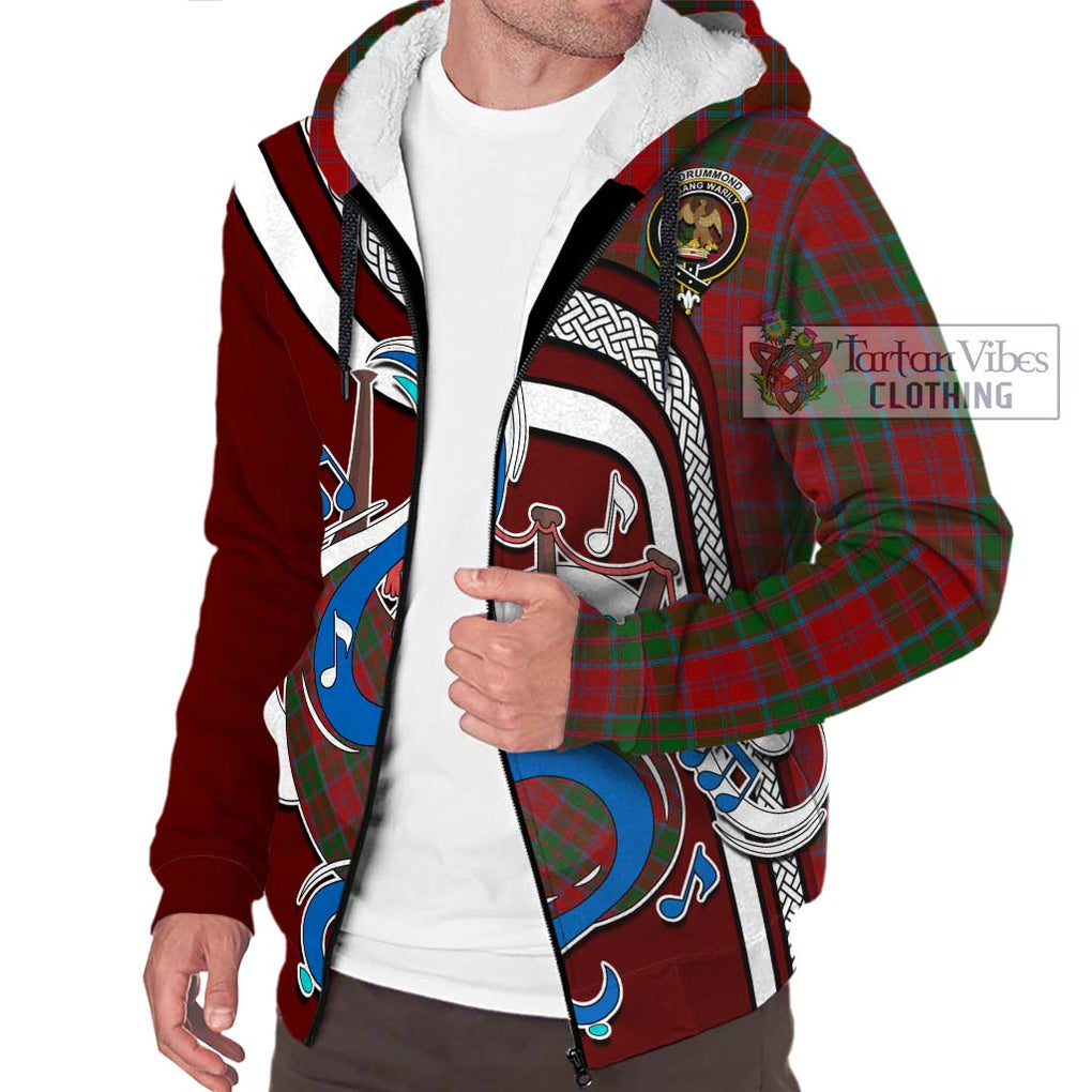 Drummond Tartan Sherpa Hoodie with Epic Bagpipe Style Unisex - Tartanvibesclothing Shop