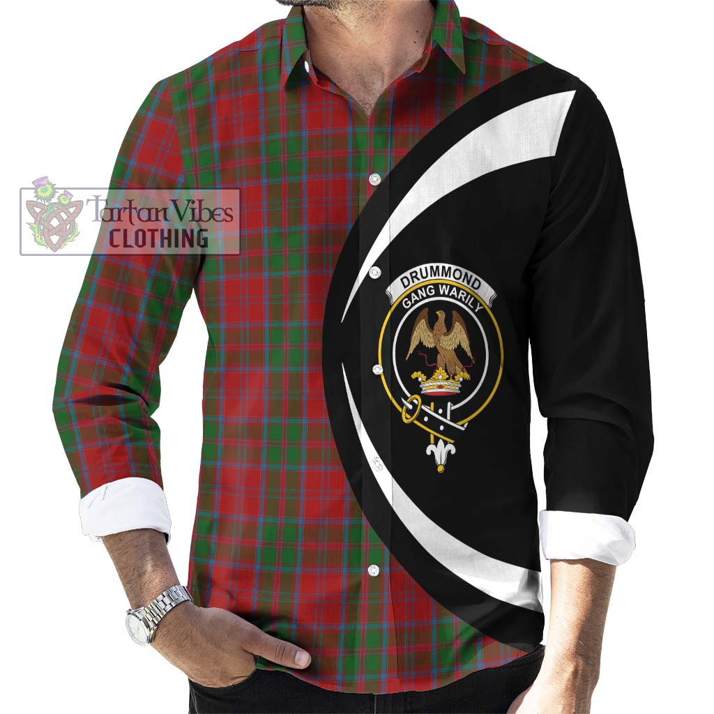 Drummond Tartan Long Sleeve Button Up with Family Crest Circle Style - Tartan Vibes Clothing