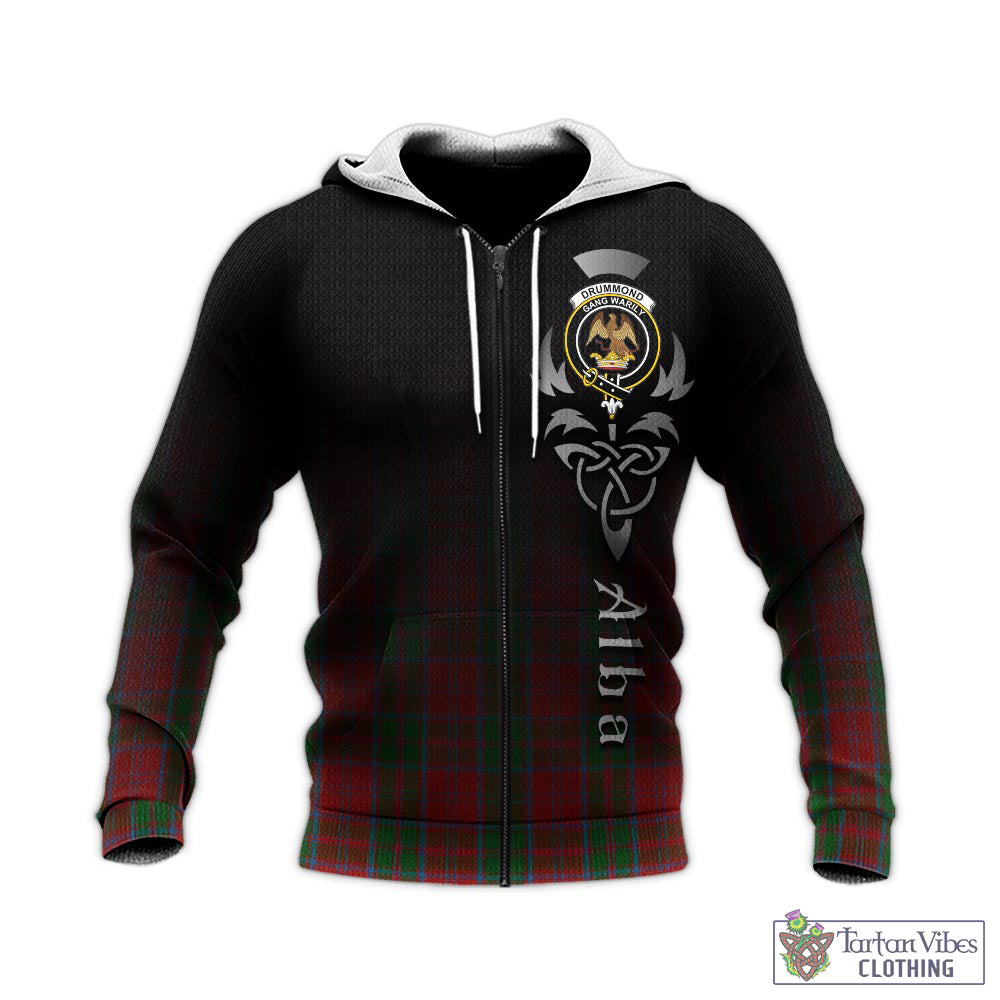 Tartan Vibes Clothing Drummond Tartan Knitted Hoodie Featuring Alba Gu Brath Family Crest Celtic Inspired