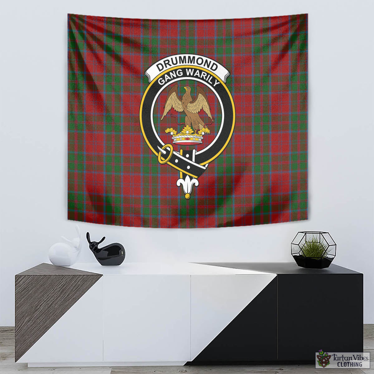 Tartan Vibes Clothing Drummond Tartan Tapestry Wall Hanging and Home Decor for Room with Family Crest