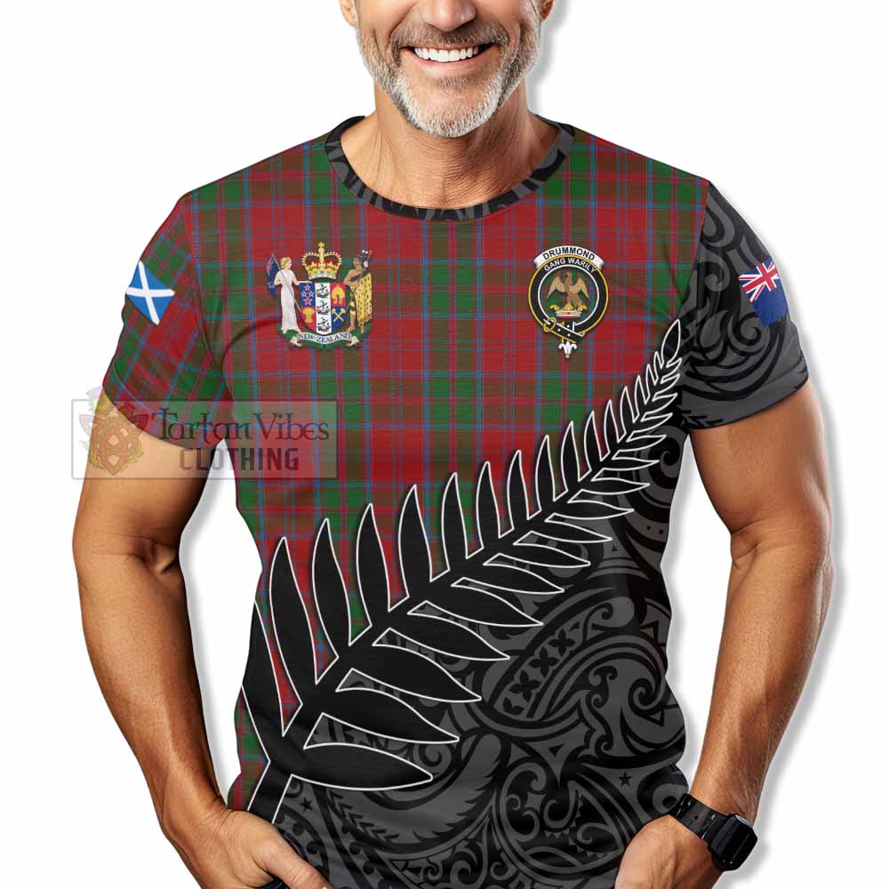 Tartan Vibes Clothing Drummond Crest Tartan T-Shirt with New Zealand Silver Fern Half Style