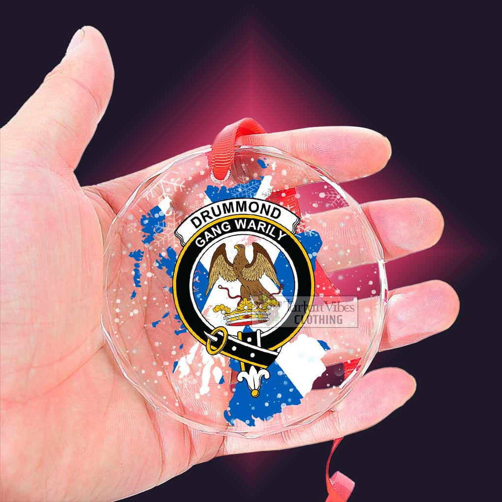 Tartan Vibes Clothing Drummond Clan Crest Christmas Glass Ornament with Scotland Map