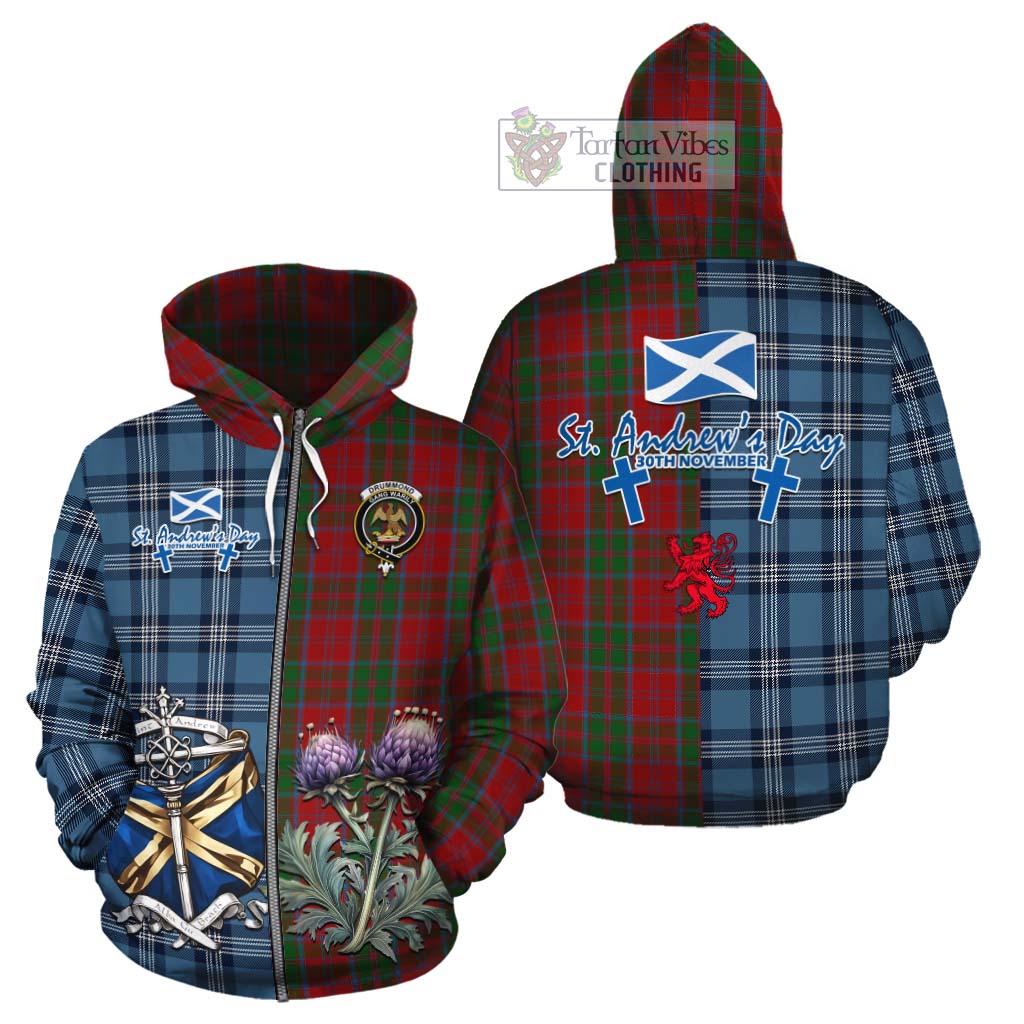 Tartan Vibes Clothing Drummond Tartan Cotton Hoodie Happy St. Andrew's Day Half Tartan Style