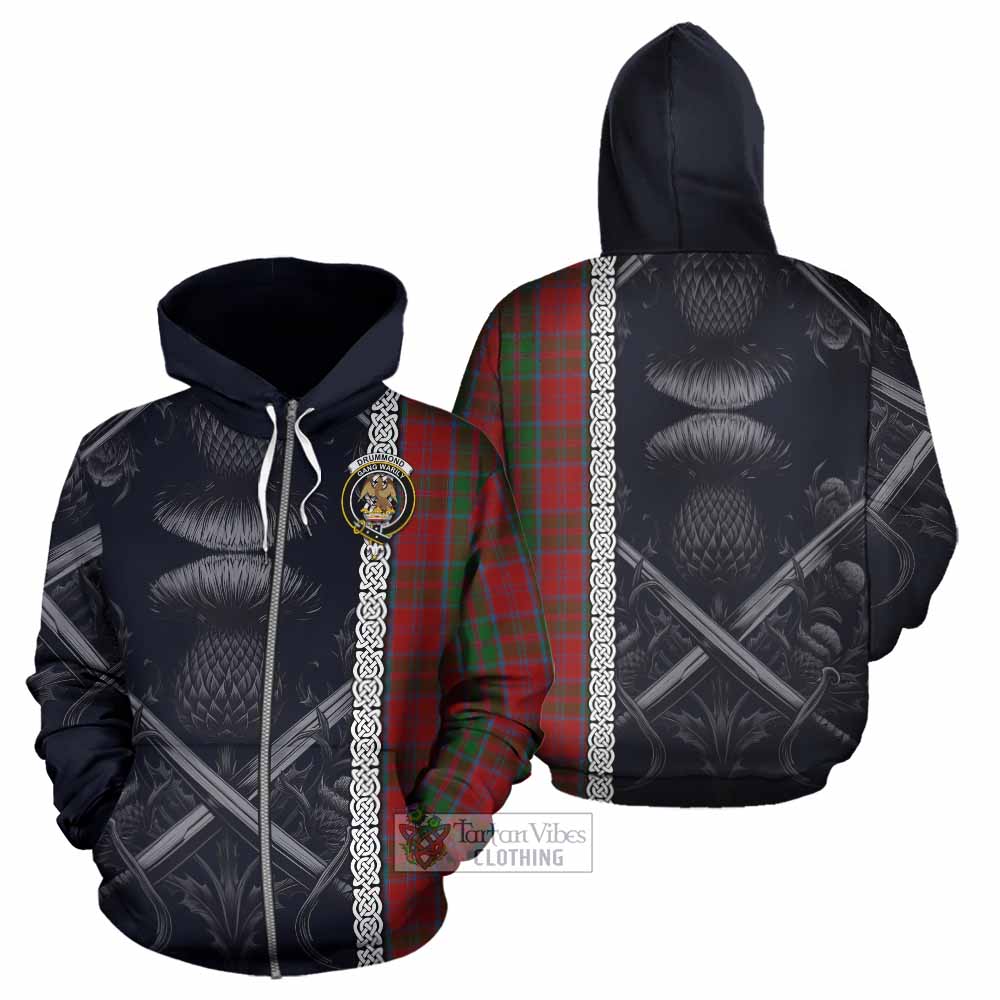 Tartan Vibes Clothing Drummond Tartan Hoodie with Family Crest Cross Sword Thistle Celtic Vibes