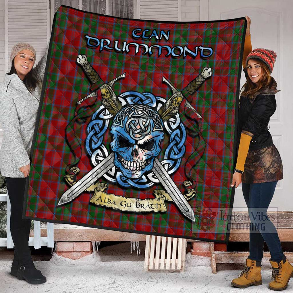 Tartan Vibes Clothing Drummond Tartan Quilt with Celtic Skull Alba Gu Brath Style