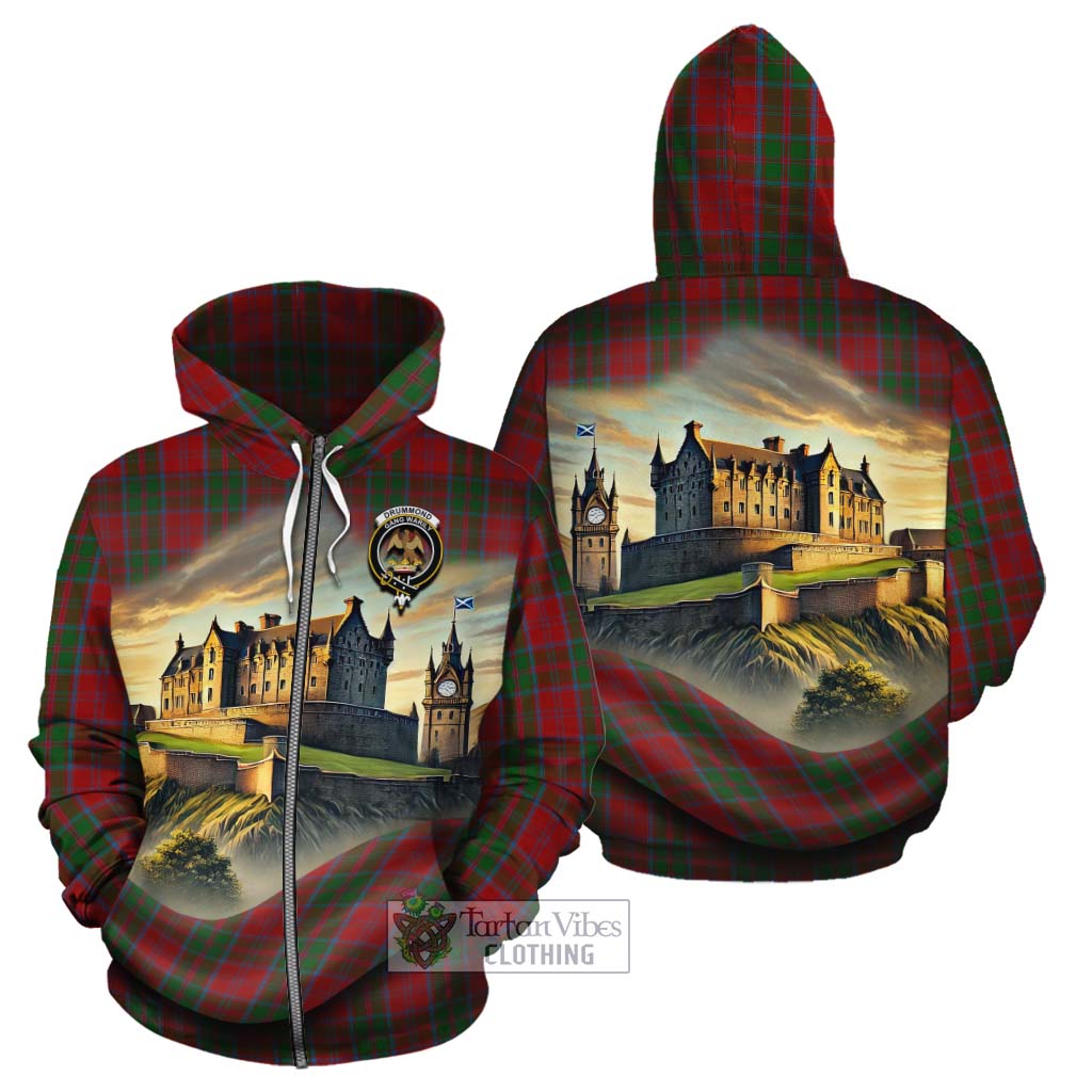 Drummond Tartan Family Crest Cotton Hoodie with Scottish Ancient Castle Style Zip Hoodie - Tartan Vibes Clothing