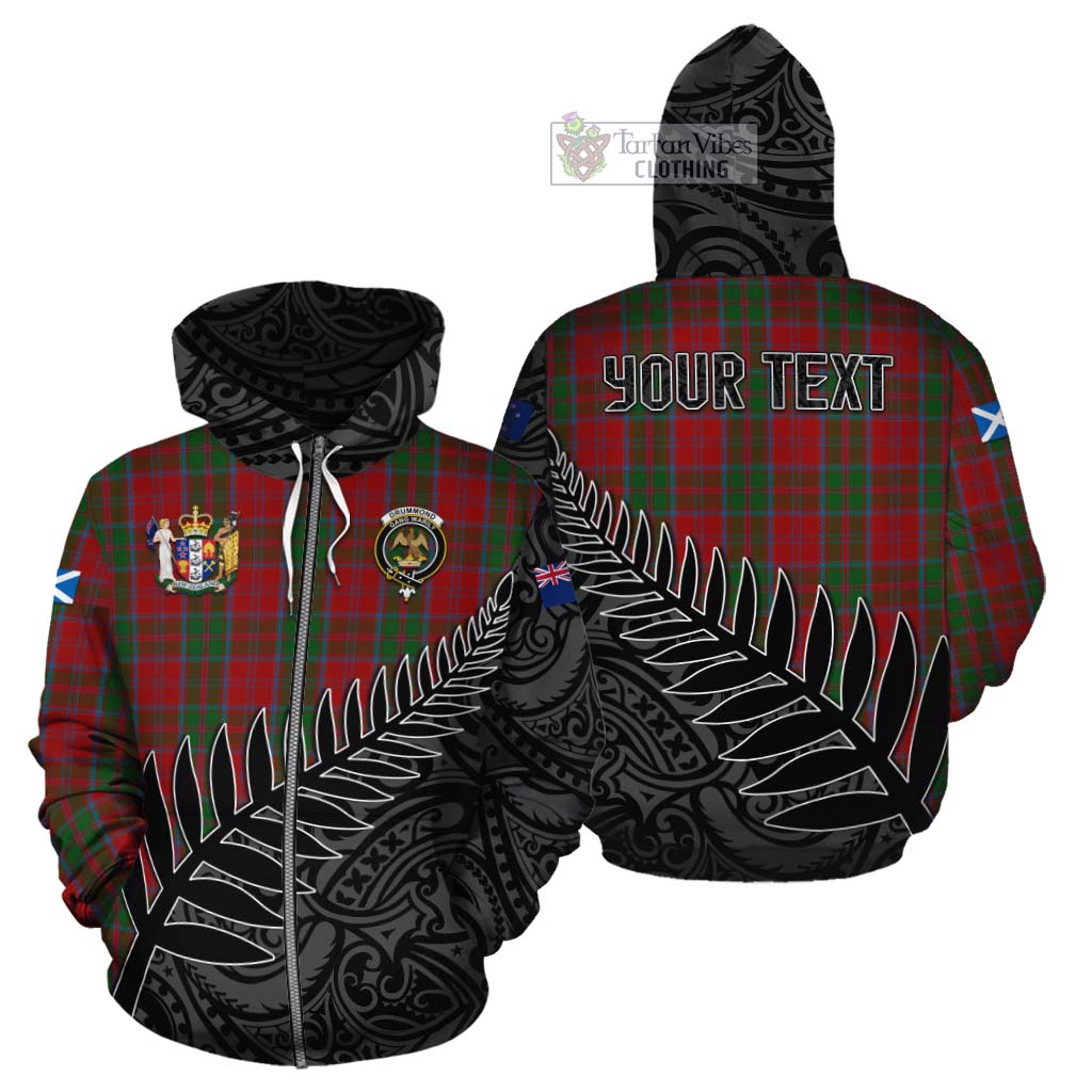 Tartan Vibes Clothing Drummond Crest Tartan Cotton Hoodie with New Zealand Silver Fern Half Style