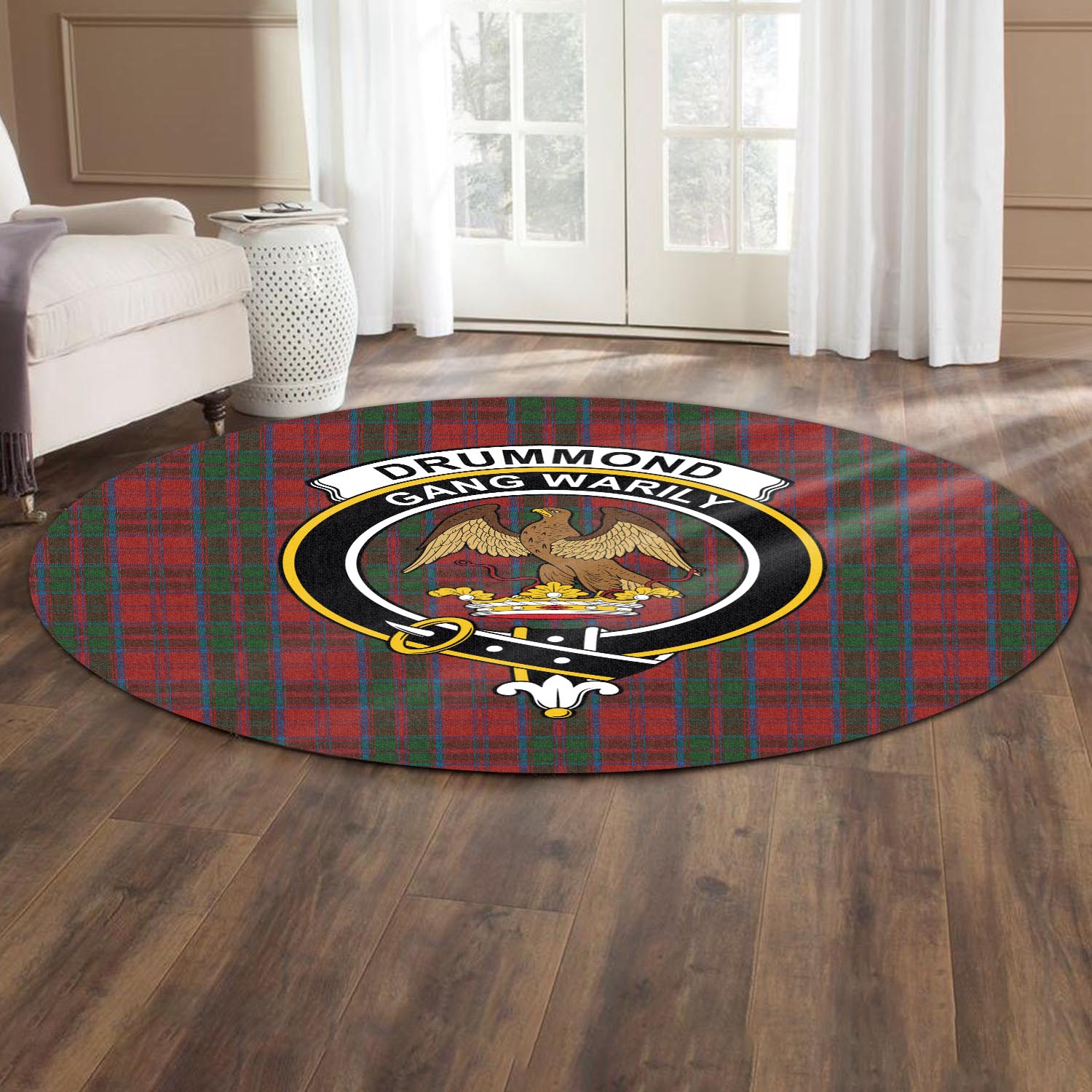 Drummond Tartan Round Rug with Family Crest - Tartanvibesclothing