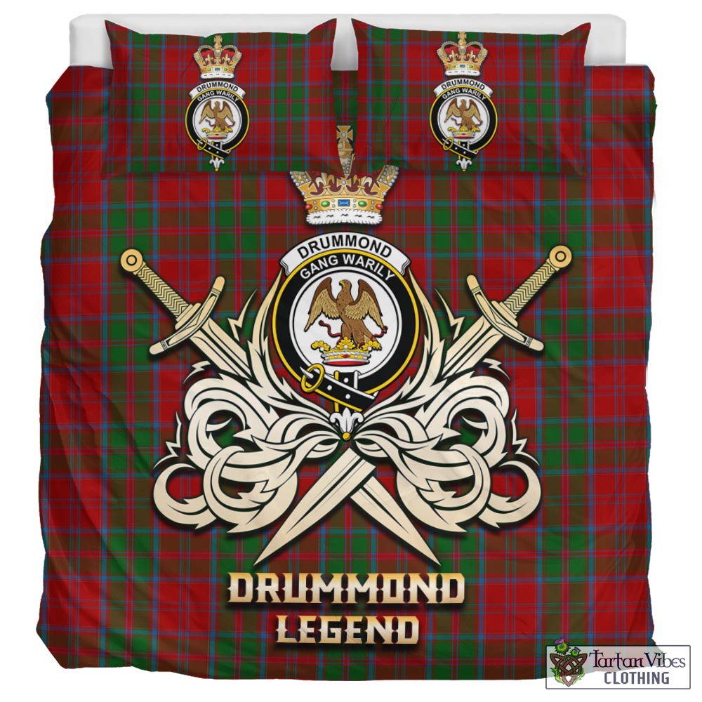 Tartan Vibes Clothing Drummond Tartan Bedding Set with Clan Crest and the Golden Sword of Courageous Legacy