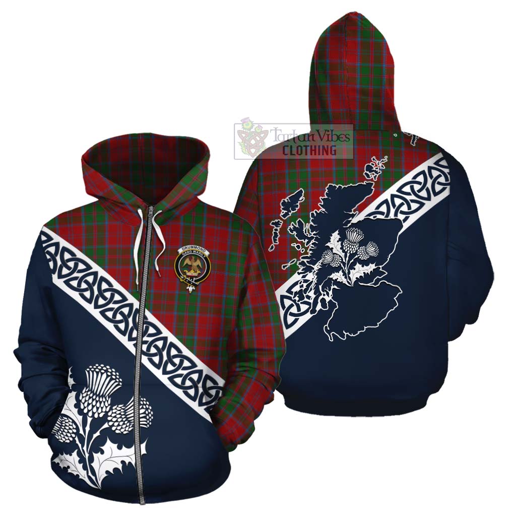 Tartan Vibes Clothing Drummond Tartan Cotton Hoodie Featuring Thistle and Scotland Map