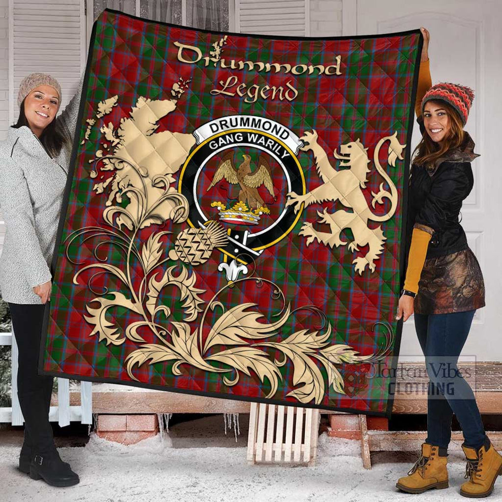 Tartan Vibes Clothing Drummond Tartan Quilt with Family Crest and Scottish Symbol Style