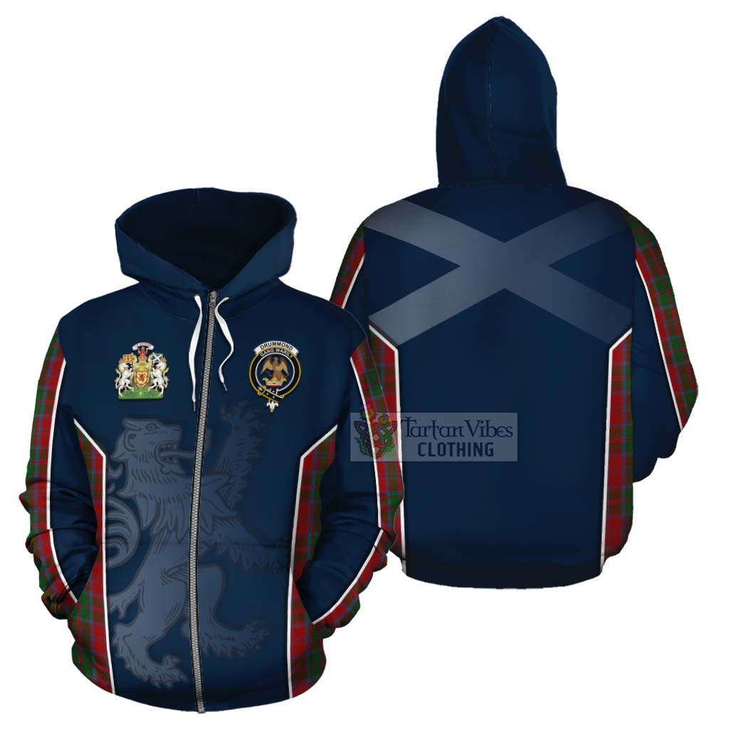 Tartan Vibes Clothing Drummond Tartan Cotton Hoodie with Family Crest and Lion Rampant Vibes Sport Style