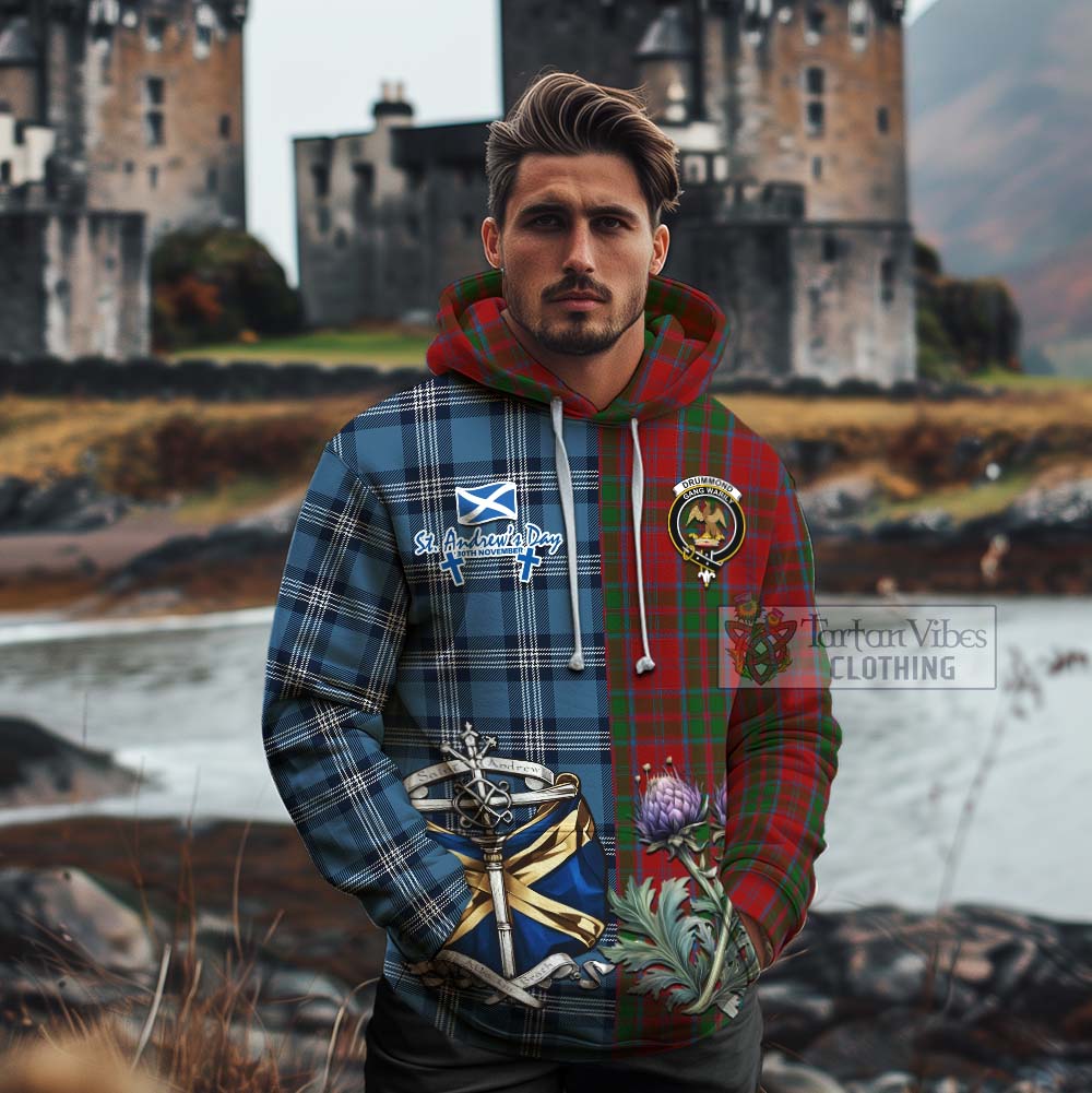 Tartan Vibes Clothing Drummond Tartan Cotton Hoodie Happy St. Andrew's Day Half Tartan Style