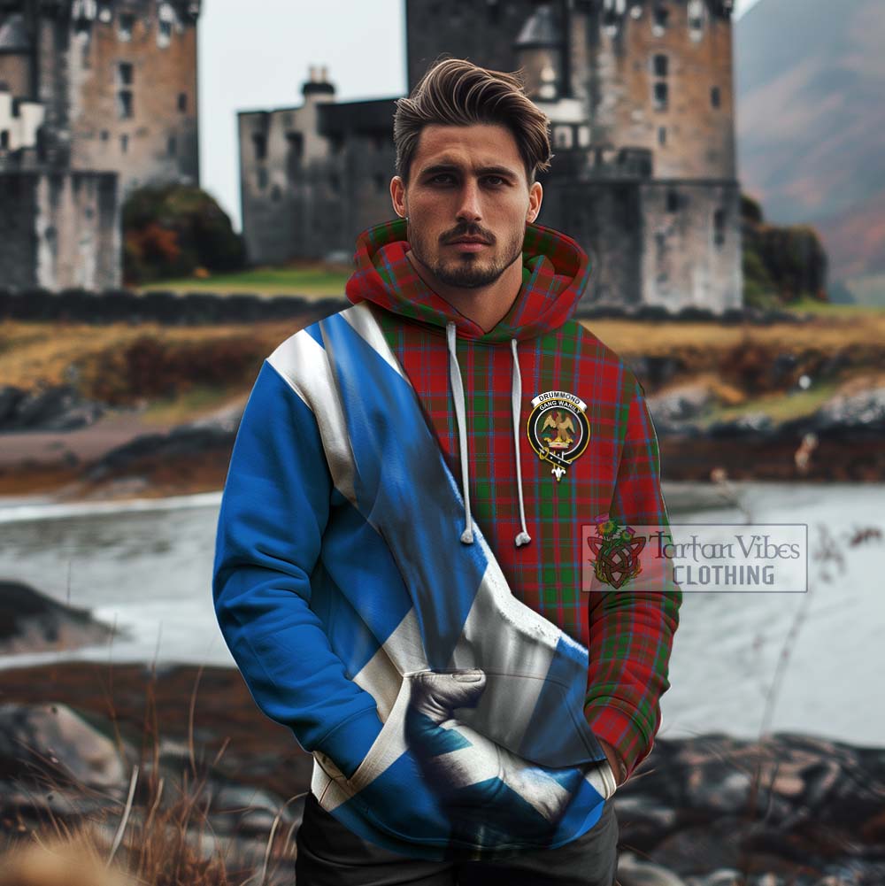 Tartan Vibes Clothing Drummond Tartan Cotton Hoodie with Family Crest Scotland Patriotic Style