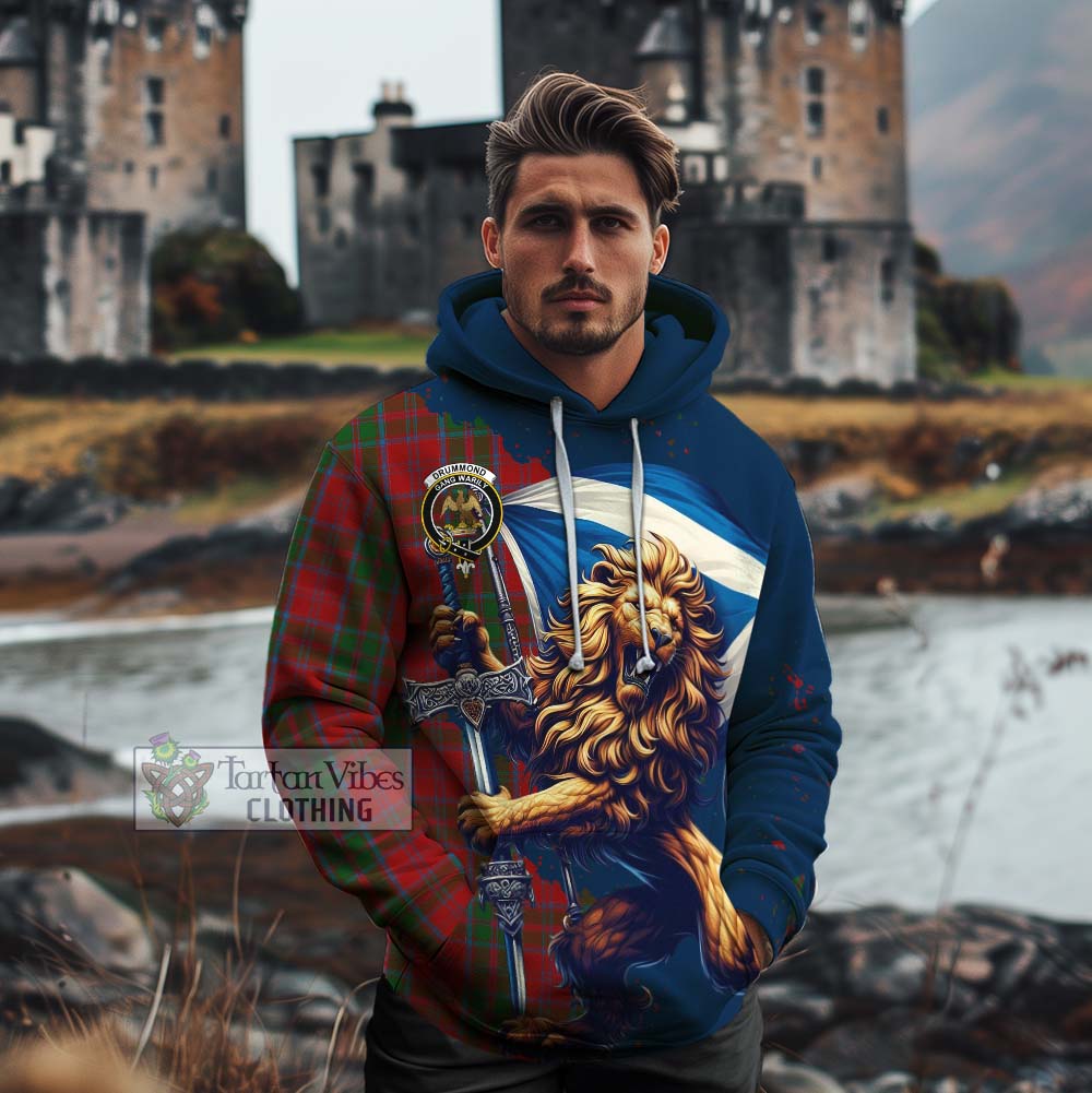 Tartan Vibes Clothing Drummond Tartan Family Crest Cotton Hoodie with Scottish Majestic Lion