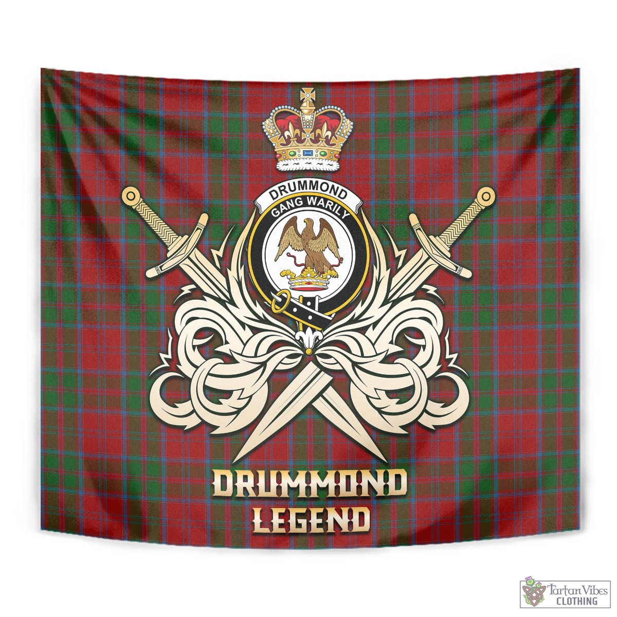 Tartan Vibes Clothing Drummond Tartan Tapestry with Clan Crest and the Golden Sword of Courageous Legacy