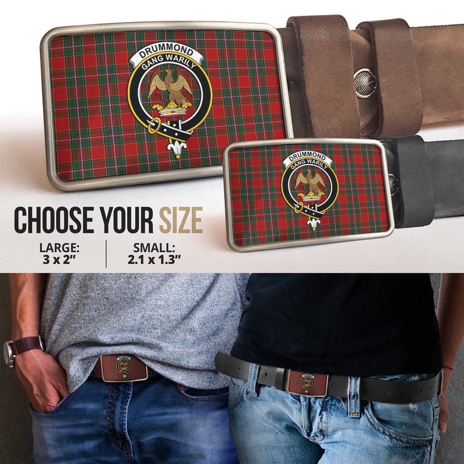 Drummond Ancient Tartan Belt Buckles with Family Crest - Tartan Vibes Clothing