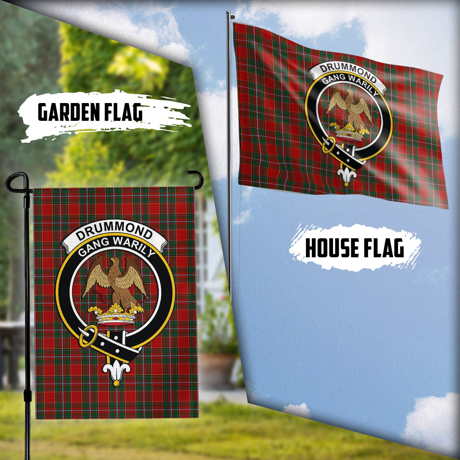 Drummond Ancient Tartan Flag with Family Crest Garden Flag (Vertical) - Tartan Vibes Clothing