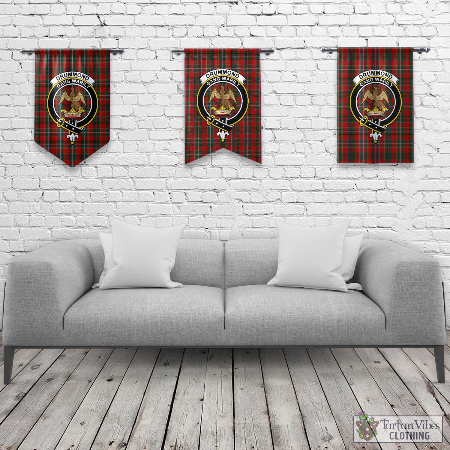 Tartan Vibes Clothing Drummond Ancient Tartan Gonfalon, Tartan Banner with Family Crest