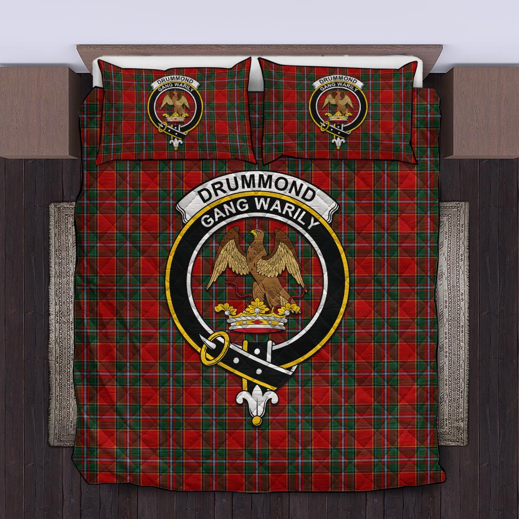 Drummond Ancient Tartan Quilt Bed Set with Family Crest Twin - Tartan Vibes Clothing