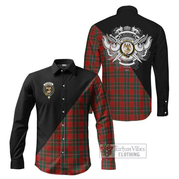 Drummond Ancient Tartan Long Sleeve Button Shirt with Family Crest and Military Logo Style