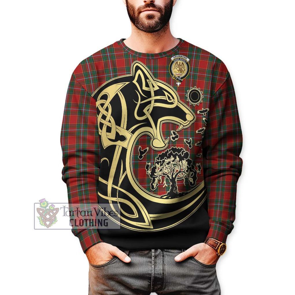 Drummond Ancient Tartan Sweatshirt with Family Crest Celtic Wolf Style Unisex - Tartan Vibes Clothing