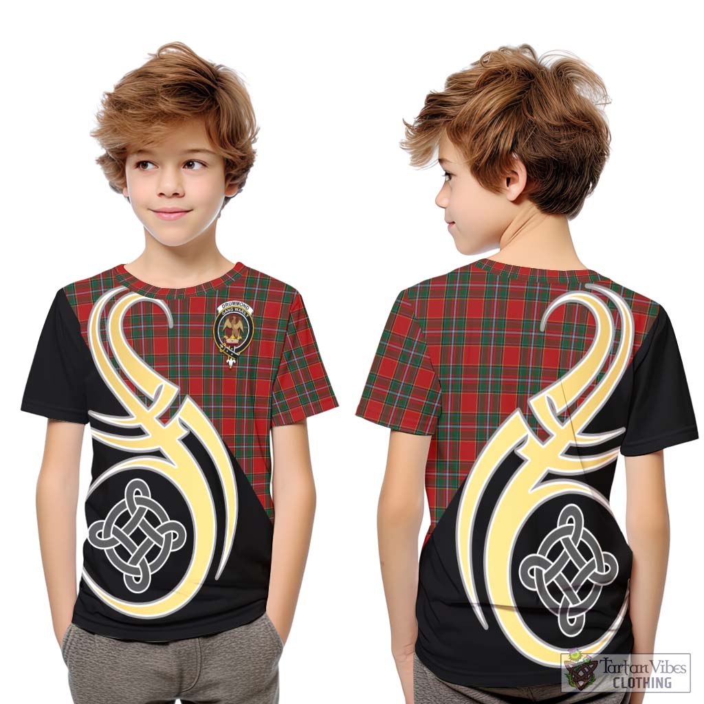 Drummond Ancient Tartan Kid T-Shirt with Family Crest and Celtic Symbol Style Youth XL Size14 - Tartan Vibes Clothing