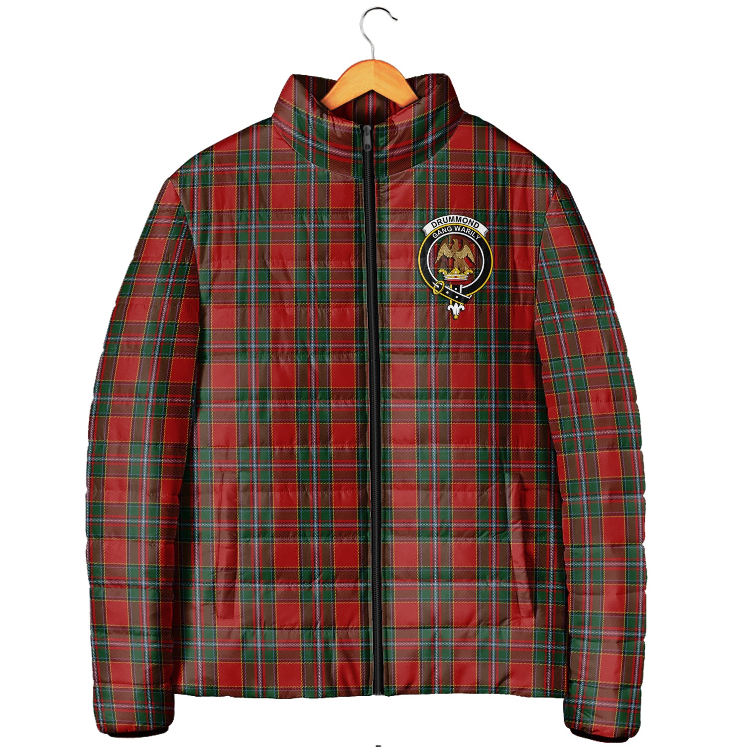 Drummond Ancient Tartan Padded Jacket with Family Crest Men's Padded Jacket - Tartan Vibes Clothing